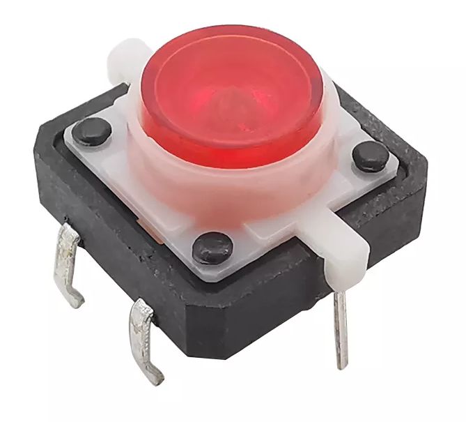 Micro Drukknop Schakelaar 12x12x7.3mm hoog 6-pins met LED rood